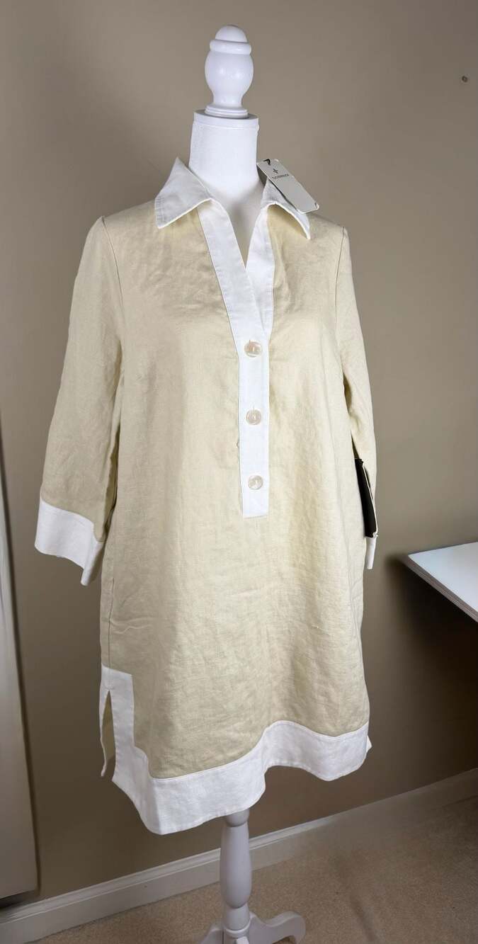 Tuckernuck Linen Tunic Dress NWT Oatmeal White Colorblock Coastal Resort M